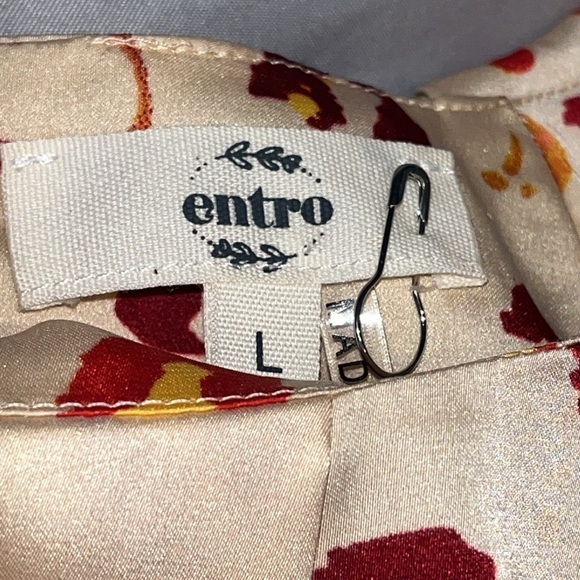 Entro Satin Floral Balloon Short Sleeve Blouse size Large - Picture 5 of 12